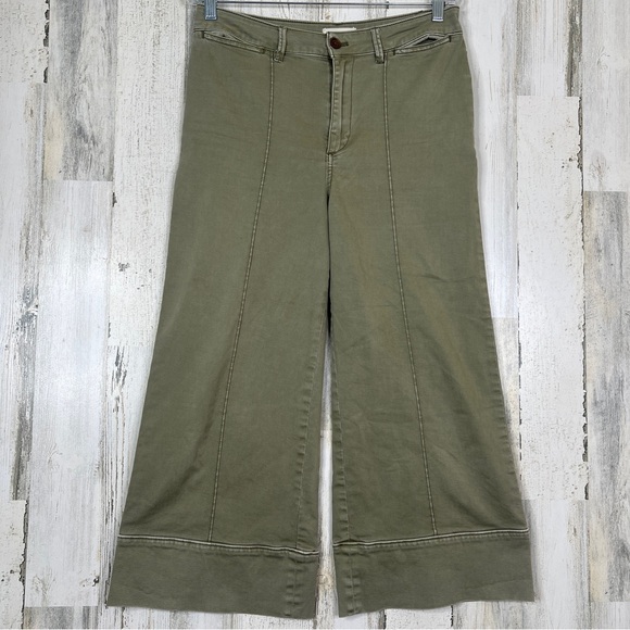 Anthropologie Pants - Anthropologie Wide Leg Chino‎ Pants Women's 8 Earthy Green Boho Chic Fall Casual
